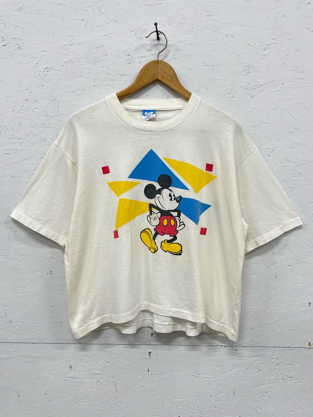 Vintage 80s Mickey Mouse Cropped Geometric Graphic Tee, Size L